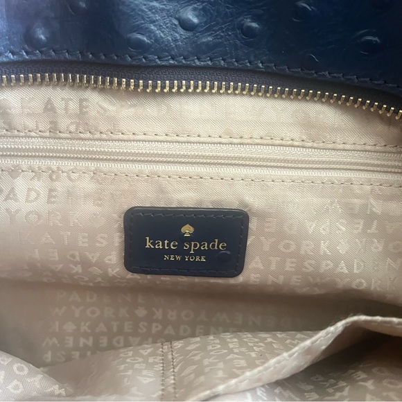 KATE SPADE New York Navy Blue Leather Ostrich Bow Handbag Shoulder Purse! - Picture 7 of 9